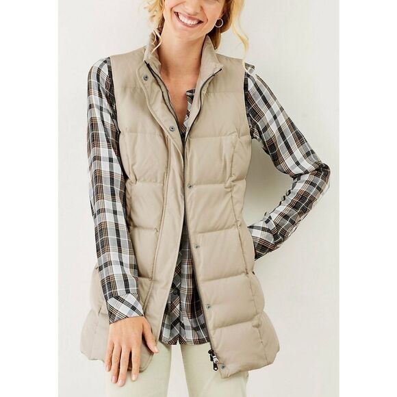 J.Jill Down Puffer Longline Vest taupe size small - Picture 1 of 10